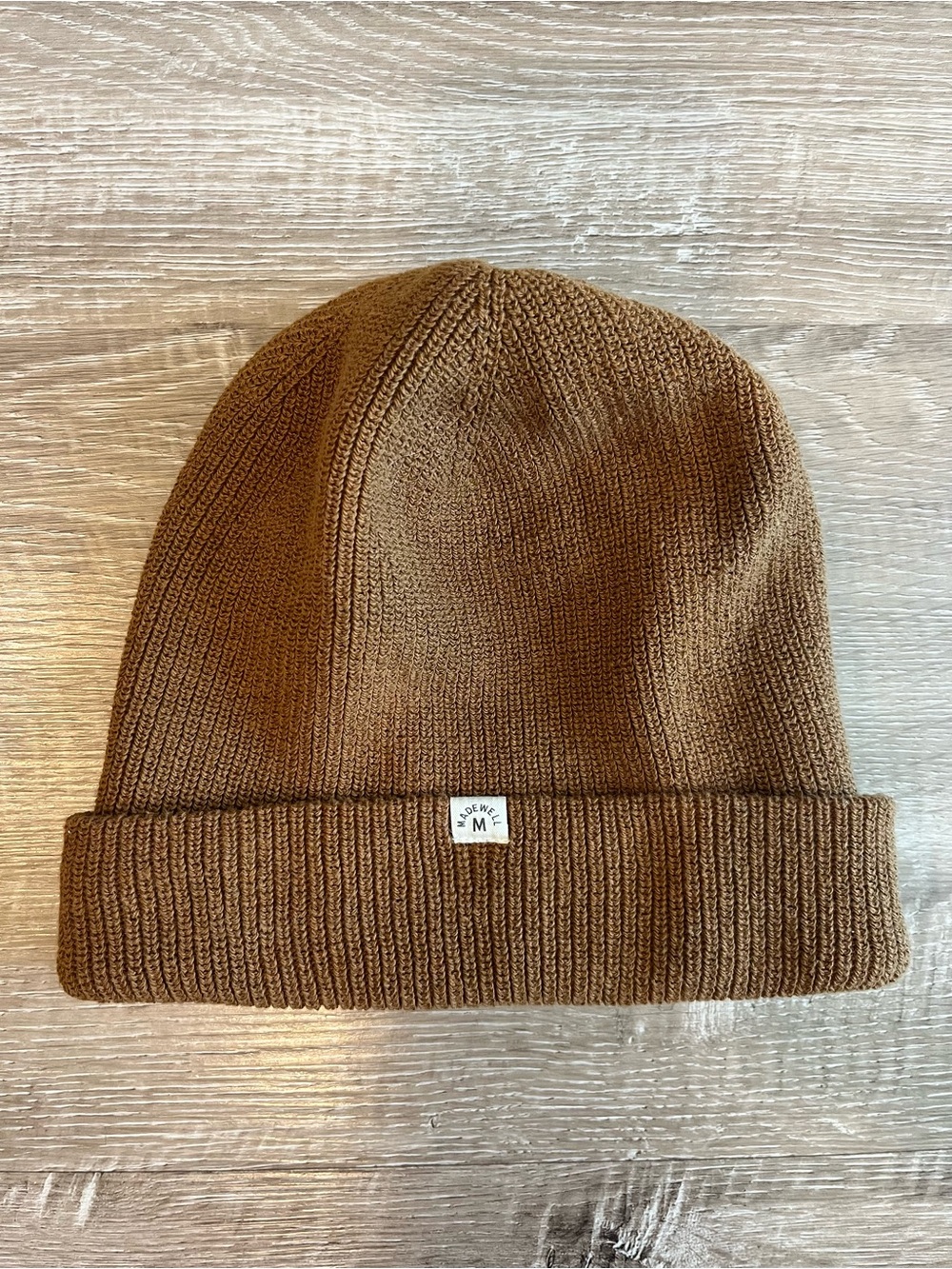 Madewell Tan Beanie Recycled Cotton Polyester Blend